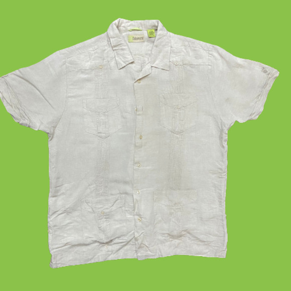 Cubavera 4-Pocket Cream Tan Linen Rayon Button Down Neutral Tone Shirt Large - Picture 1 of 10